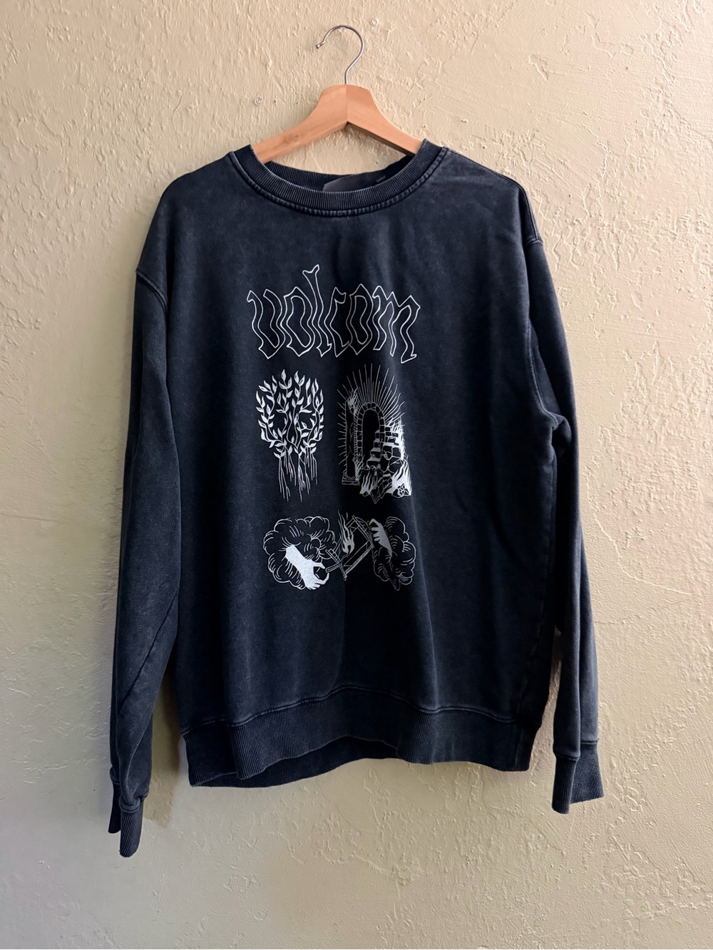 Volcom Black Graphic Crewneck Pullover with White Print - Picture 2 of 7